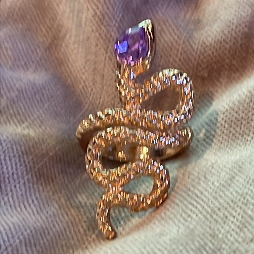 Gold Snake Ring Purple Faux Gemstone size 8